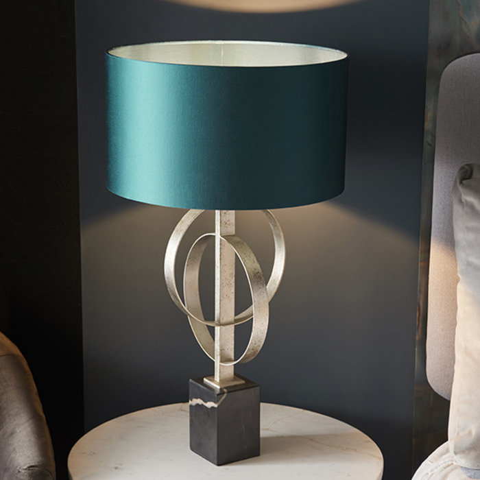 Crescent - Luxury Modern Circles Table Light with Teal Shade - Silver Leaf