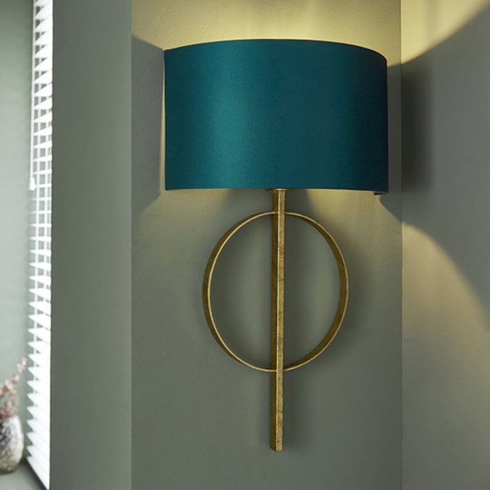 Crescent - Luxury Modern Circle Wall Light with Teal Shade - Gold Leaf