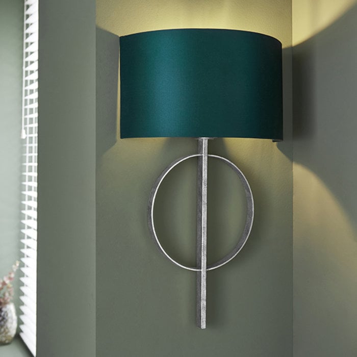 Crescent -  Luxury Modern Circle Wall Light with Teal Shade - Silver Leaf