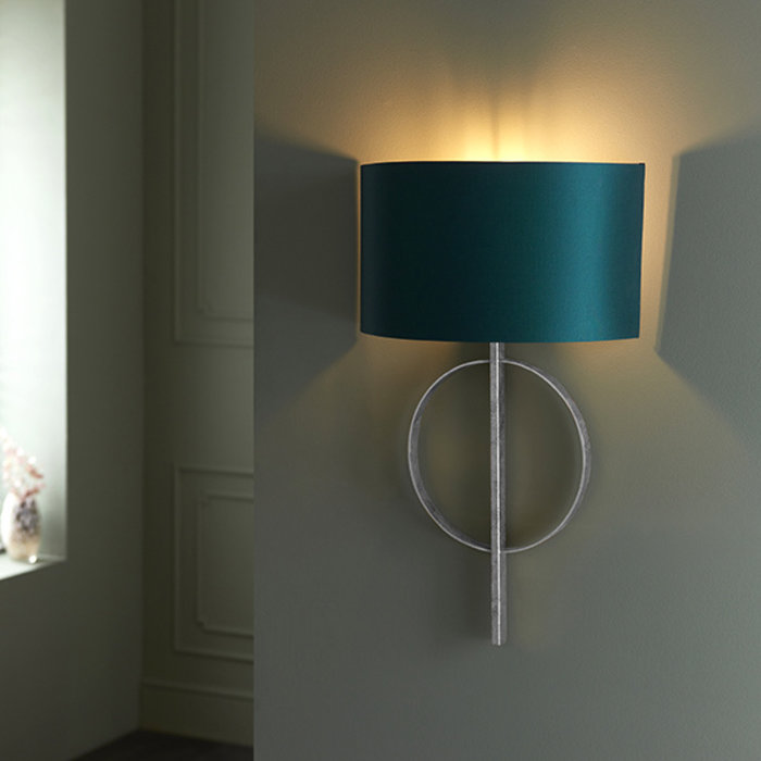 Crescent -  Luxury Modern Circle Wall Light with Teal Shade - Silver Leaf