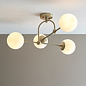 Scalby -  Mid Century Semi-Flush Ceiling Light with Opal Glass - Antique Brass