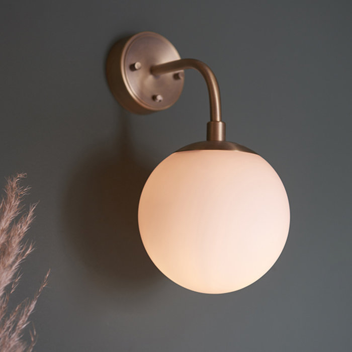 Scalby - Mid Century ModernWall Light with Opal Glass - Matt Brass