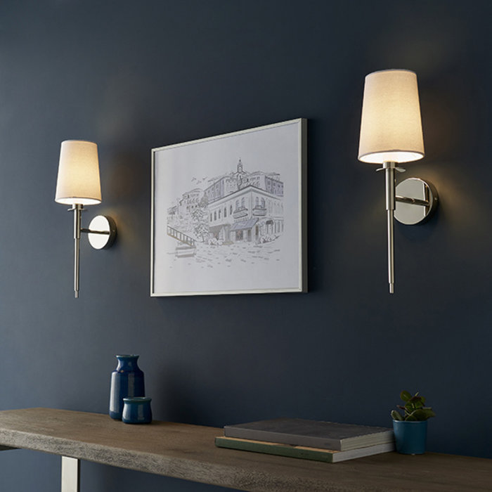 York -  Nickel Modern Wall Light with White Shade