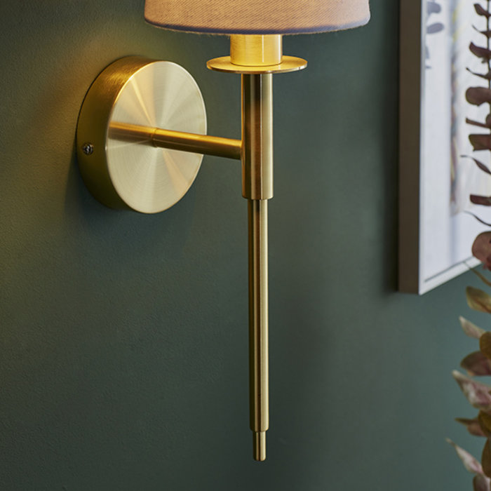 York - Brass Wall Light with White Shade