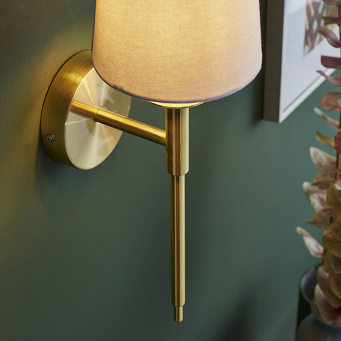 York - Brass Wall Light with White Shade