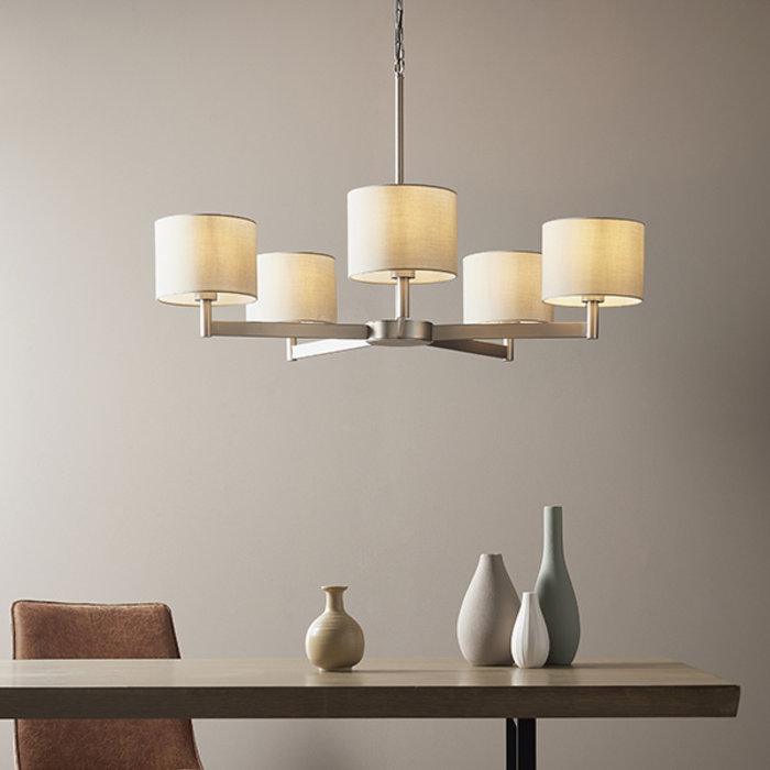 Bempton - Large Modern Armed Chandelier with Taupe Shades - Matt Nickel
