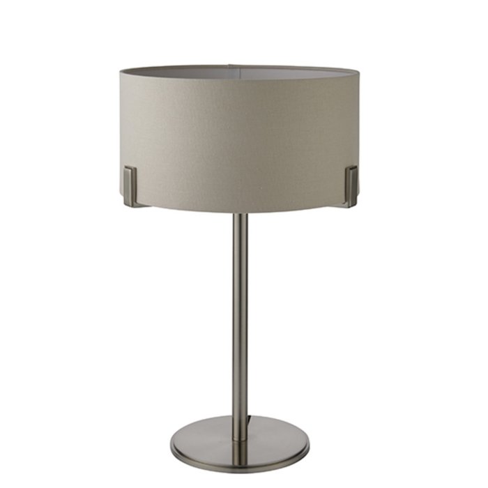 Mayfair - Modern Drum Table Light - Soft Grey & Satin Nickel