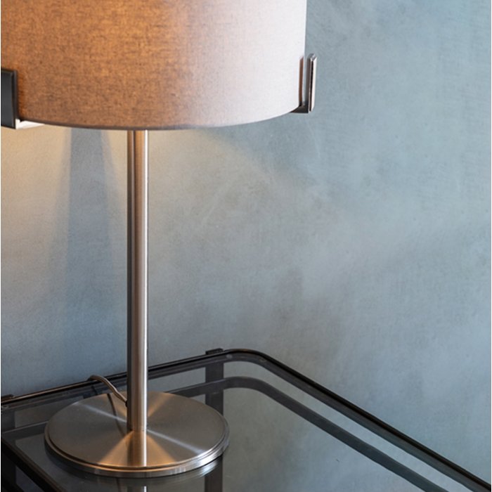 Mayfair - Modern Drum Table Light - Soft Grey & Satin Nickel