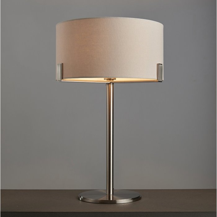 Mayfair - Modern Drum Table Light - Soft Grey & Satin Nickel