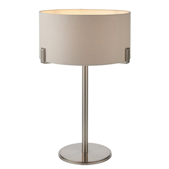 Mayfair - Modern Drum Table Light - Soft Grey & Satin Nickel