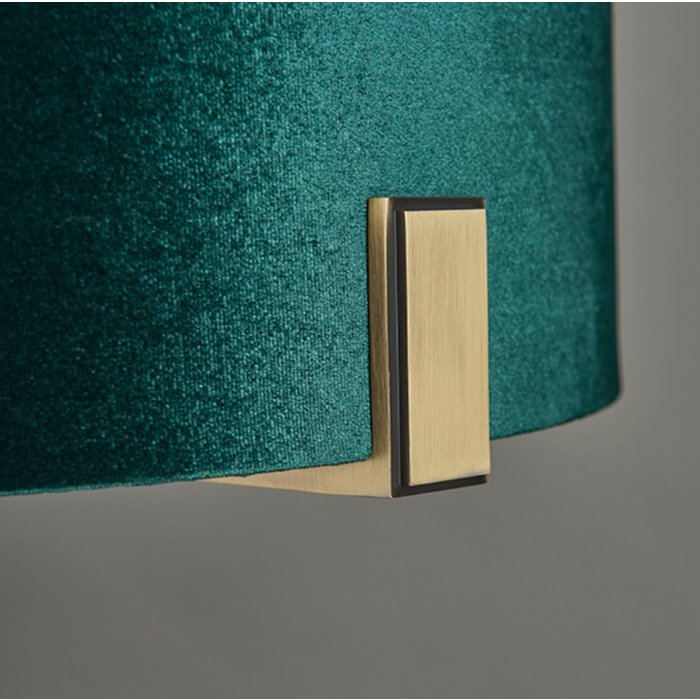 Mayfair - Luxury Modern Drum Table Light - Green Velvet & Antique Brass