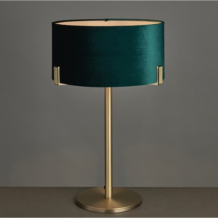 Mayfair - Luxury Modern Drum Table Light - Green Velvet & Antique Brass