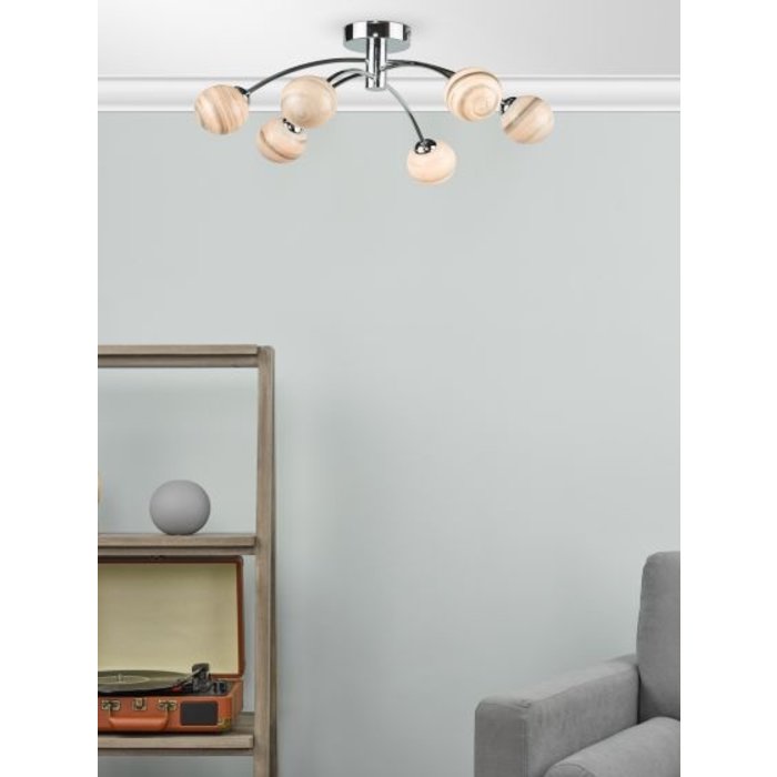 Swirl - Art Glass 6 Light Semi Flush Ceiling Light