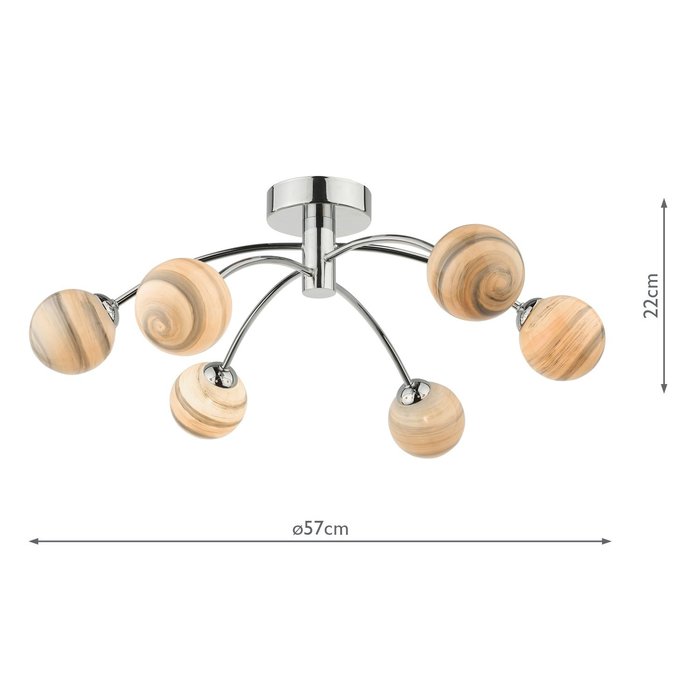 Swirl - Art Glass 6 Light Semi Flush Ceiling Light