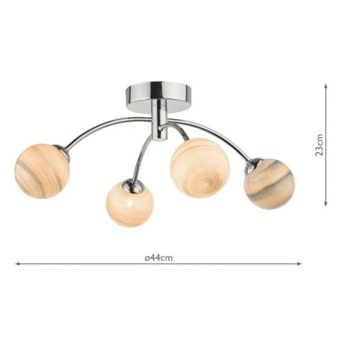 Swirl - Art Glass 4 Light Semi Flush Ceiling Light