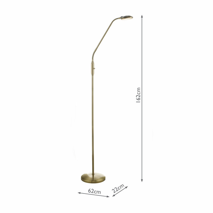 Hazel - LED Adjustable Neck Reading Floor  Lamp - Antique Brass