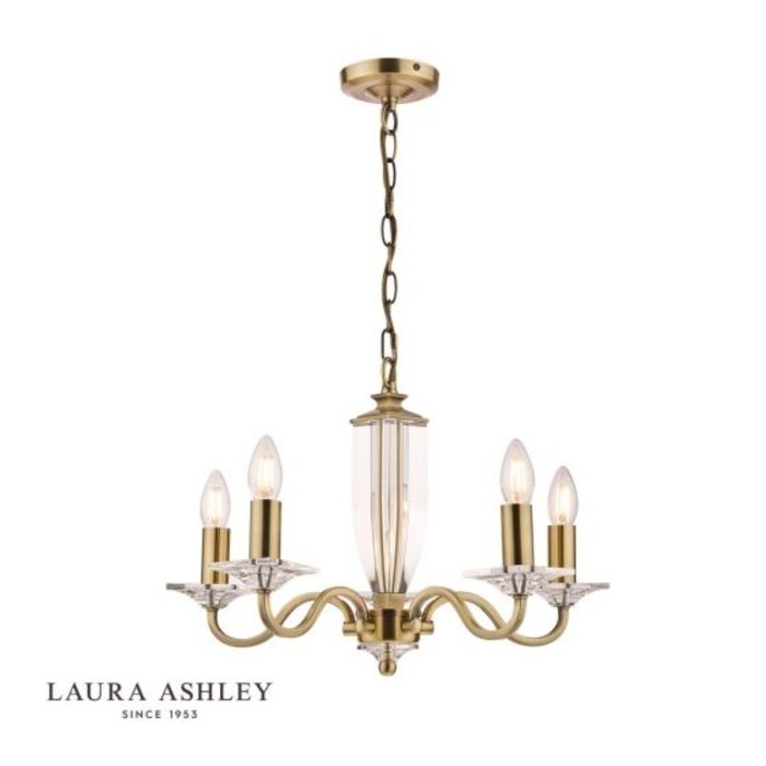 Carson - Cut Glass Antique Brass 5 Light Chandelier - Laura Ashley