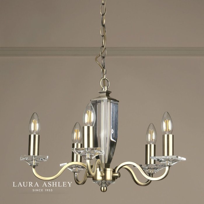 Carson - Cut Glass Antique Brass 5 Light Chandelier - Laura Ashley