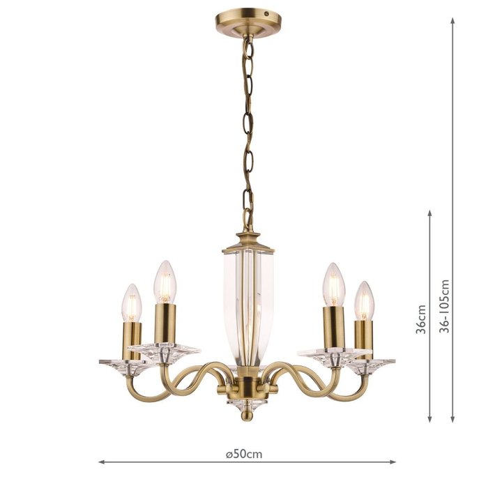 Carson - Cut Glass Antique Brass 5 Light Chandelier - Laura Ashley