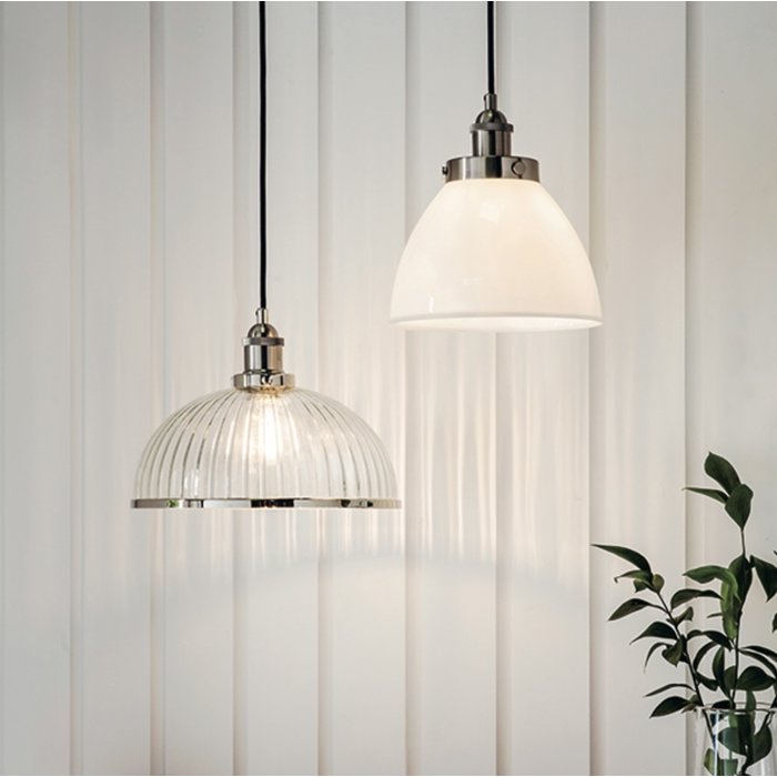 Resto Style Gloss White Glass Industrial Pendant