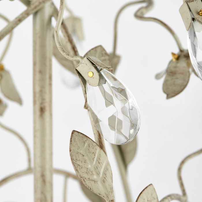 Leaf - Ornate Flower 5 Light Chandelier  - Cream & Gold with Beading