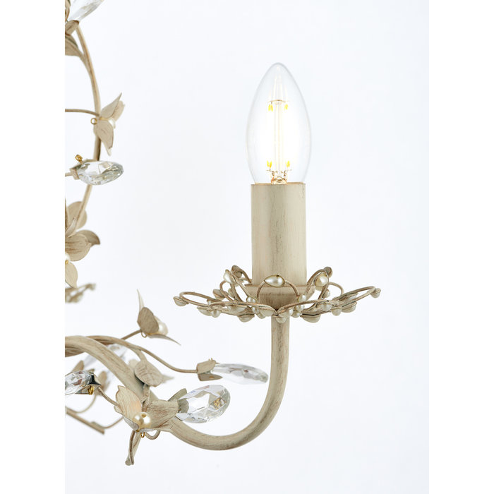 Leaf - Ornate Flower 3 Light Chandelier  - Cream & Gold with Beading