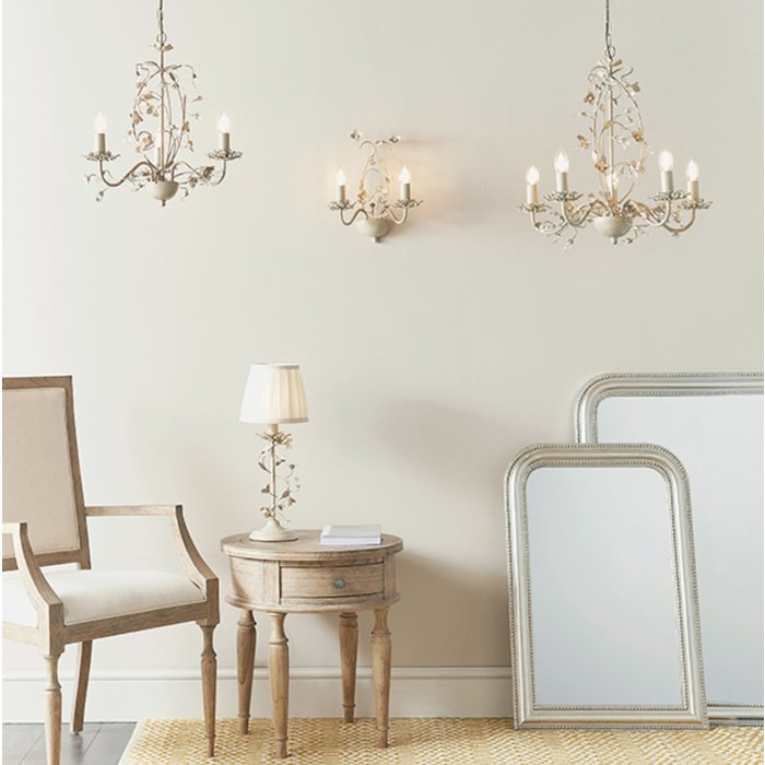 Leaf - Ornate Flower 3 Light Chandelier  - Cream & Gold with Beading