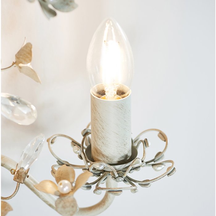 Leaf - Ornate Flower 3 Light Chandelier  - Cream & Gold with Beading