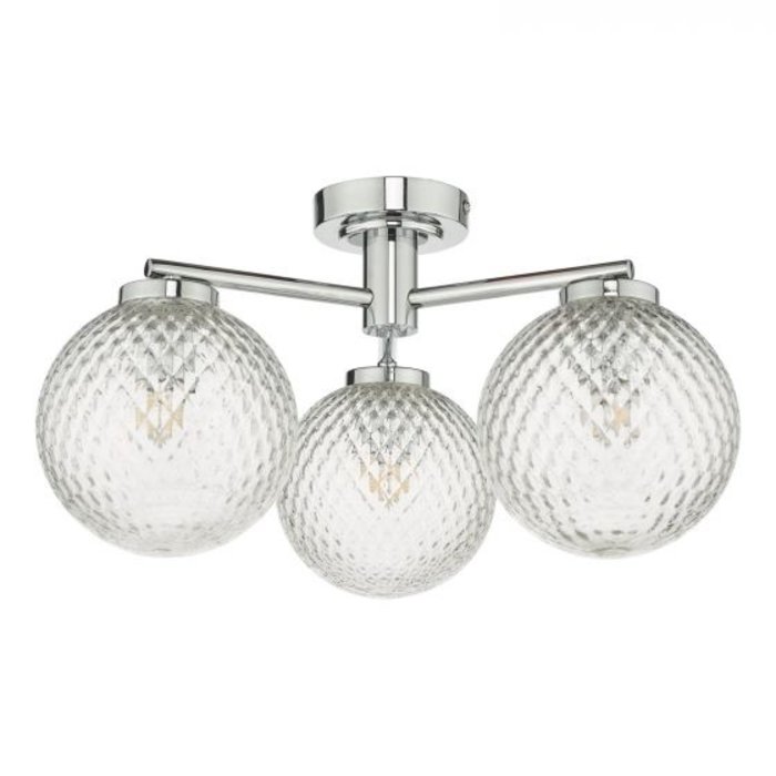 Bruce - 3 Light Textured Glass Semi Flush Ceiling Light - IP44 Bathroom Rated