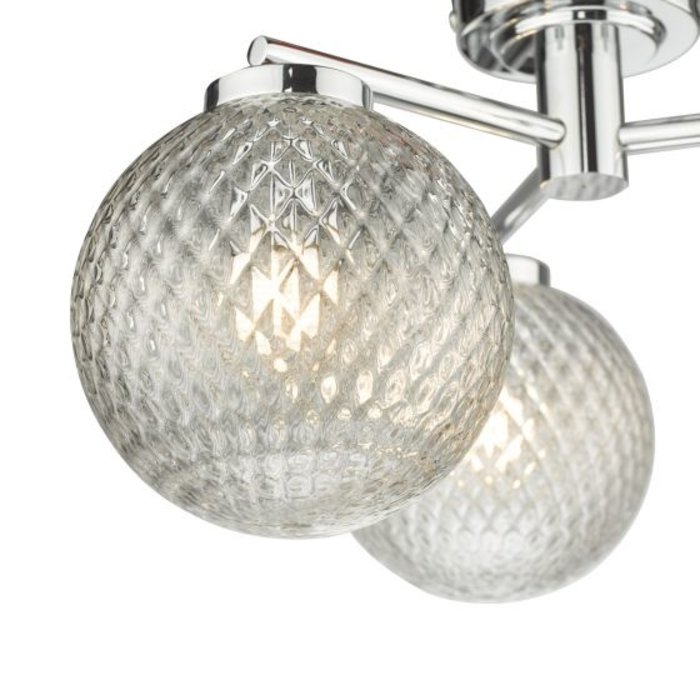 Bruce - 3 Light Textured Glass Semi Flush Ceiling Light - IP44 Bathroom Rated