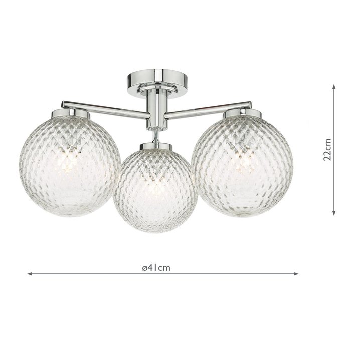 Bruce - 3 Light Textured Glass Semi Flush Ceiling Light - IP44 Bathroom Rated