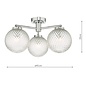 Bruce - 3 Light Textured Glass Semi Flush Ceiling Light - IP44 Bathroom Rated