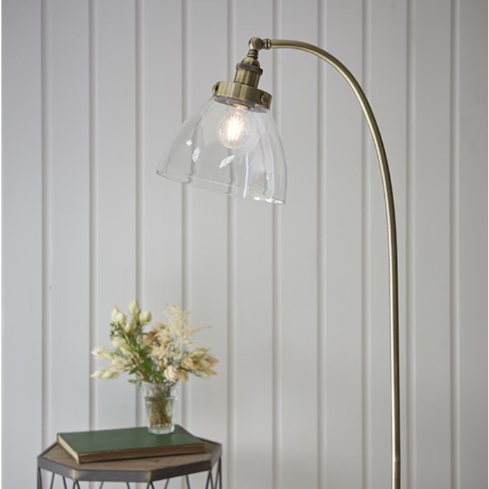 Industrial Glass Floor Lamp - Antique Brass