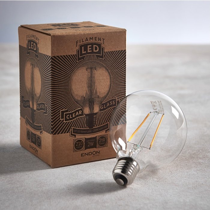 E27 Vintage Decorative Clear Glass Globe LED Light Bulb - 2W