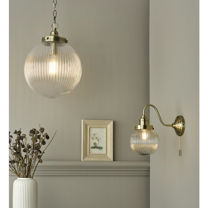 Tara - Ribbed Glass Globe Shape Pendant Light