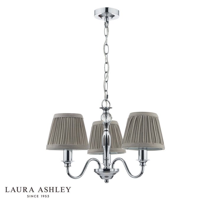 Ellis – Polished Chrome 3 Light Chandelier with Grey Shades – Laura Ashley