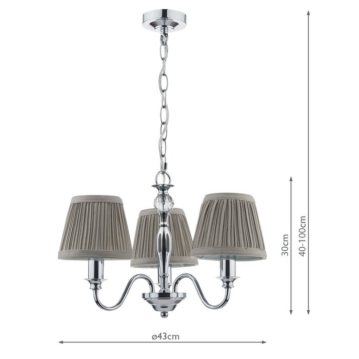 Ellis – Polished Chrome 3 Light Chandelier with Grey Shades – Laura Ashley