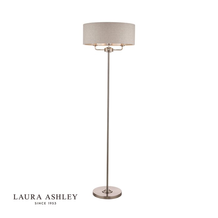 Sorrento – Brushed Chrome Floor Lamp with Natural Shade – Laura Ashley