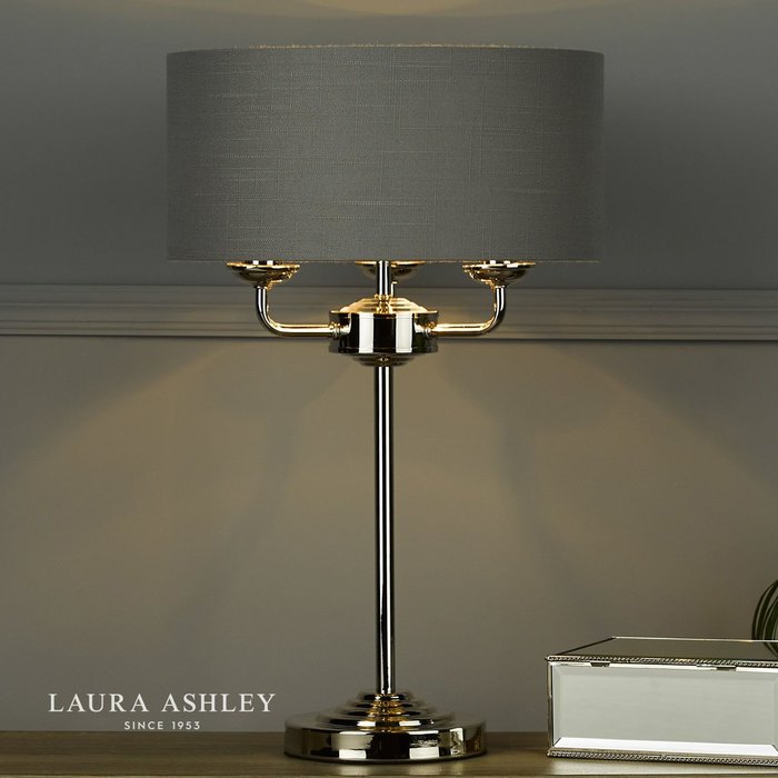 Sorrento – Polished Nickel Table Lamp with Charcoal Shade – Laura Ashley