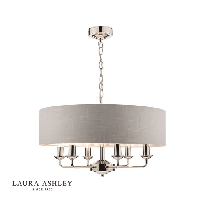 Sorrento – Polished Nickel 6 Light Ceiling Light with Silver Shade – Laura Ashley