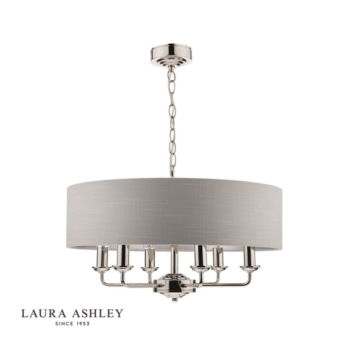 Sorrento – Polished Nickel 6 Light Ceiling Light with Silver Shade – Laura Ashley