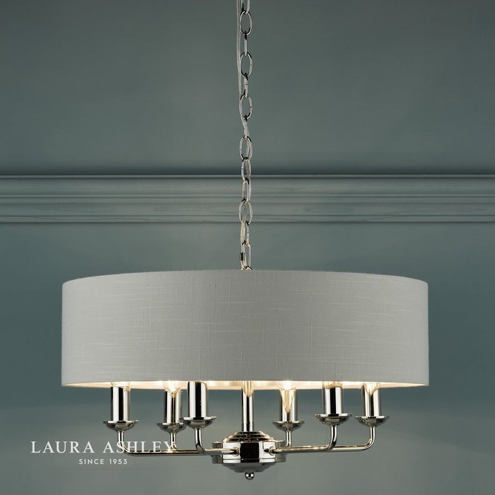 Sorrento – Polished Nickel 6 Light Ceiling Light with Silver Shade – Laura Ashley