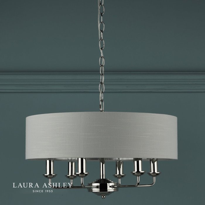 Sorrento – Polished Nickel 6 Light Ceiling Light with Silver Shade – Laura Ashley