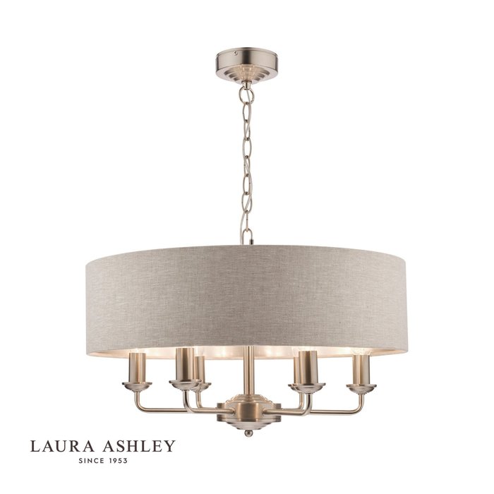 Sorrento – Brushed Chrome 6 Light Ceiling Light with Natural Shade – Laura Ashley