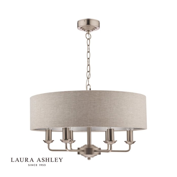 Sorrento – Brushed Chrome 6 Light Ceiling Light with Natural Shade – Laura Ashley