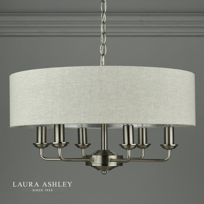 Sorrento – Brushed Chrome 6 Light Ceiling Light with Natural Shade – Laura Ashley