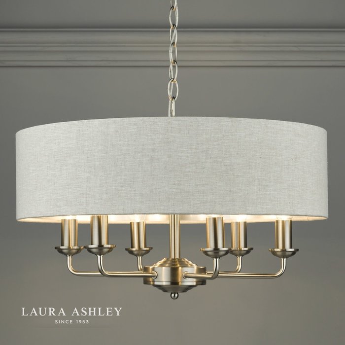 Sorrento – Brushed Chrome 6 Light Ceiling Light with Natural Shade – Laura Ashley