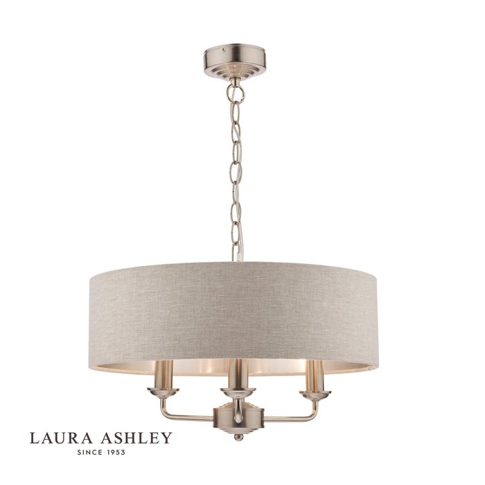 Sorrento – Brushed Chrome 3 Light Ceiling Light with Natural Shade – Laura Ashley