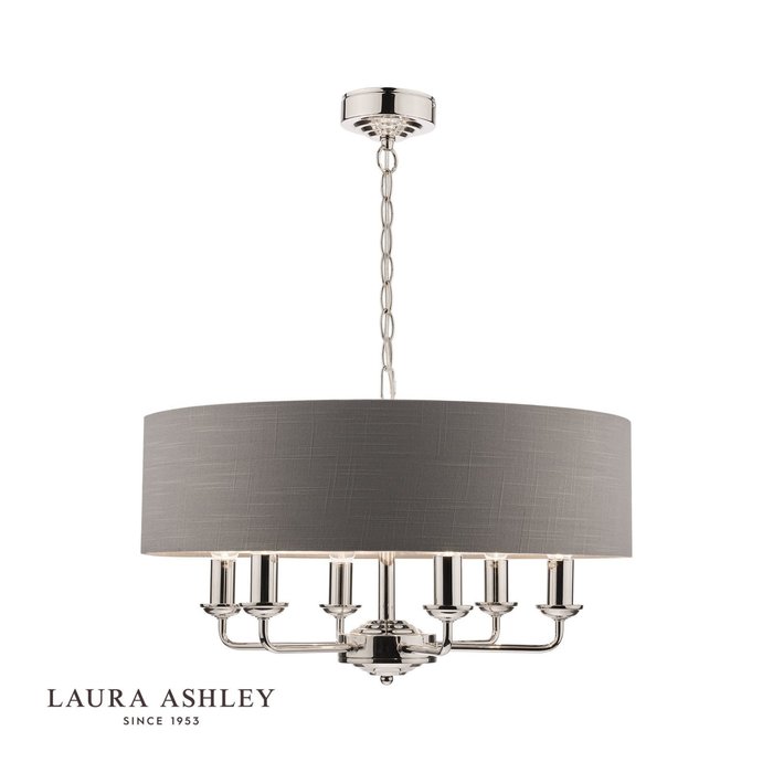 Sorrento – Nickel 6 Light Ceiling Light with Charcoal Shade – Laura Ashley