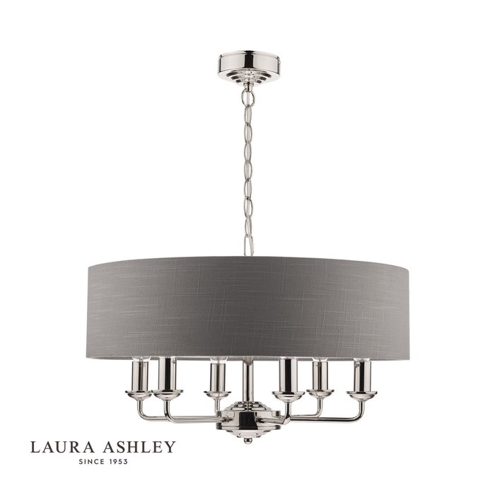 Sorrento – Nickel 6 Light Ceiling Light with Charcoal Shade – Laura Ashley